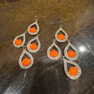 Orange Teardrop Crystal Dangle Earrings - Women Jewelry